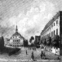 Stahlstich 1848 nach Carl Alexander Lill, Sicht auf den Marktplatz in Lüneburg